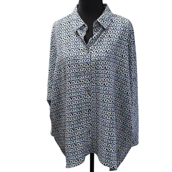 Chico's‎ Women's Size 2 (12/14) Geometric Print Button Down Long Sleeve Top - Picture 1 of 6